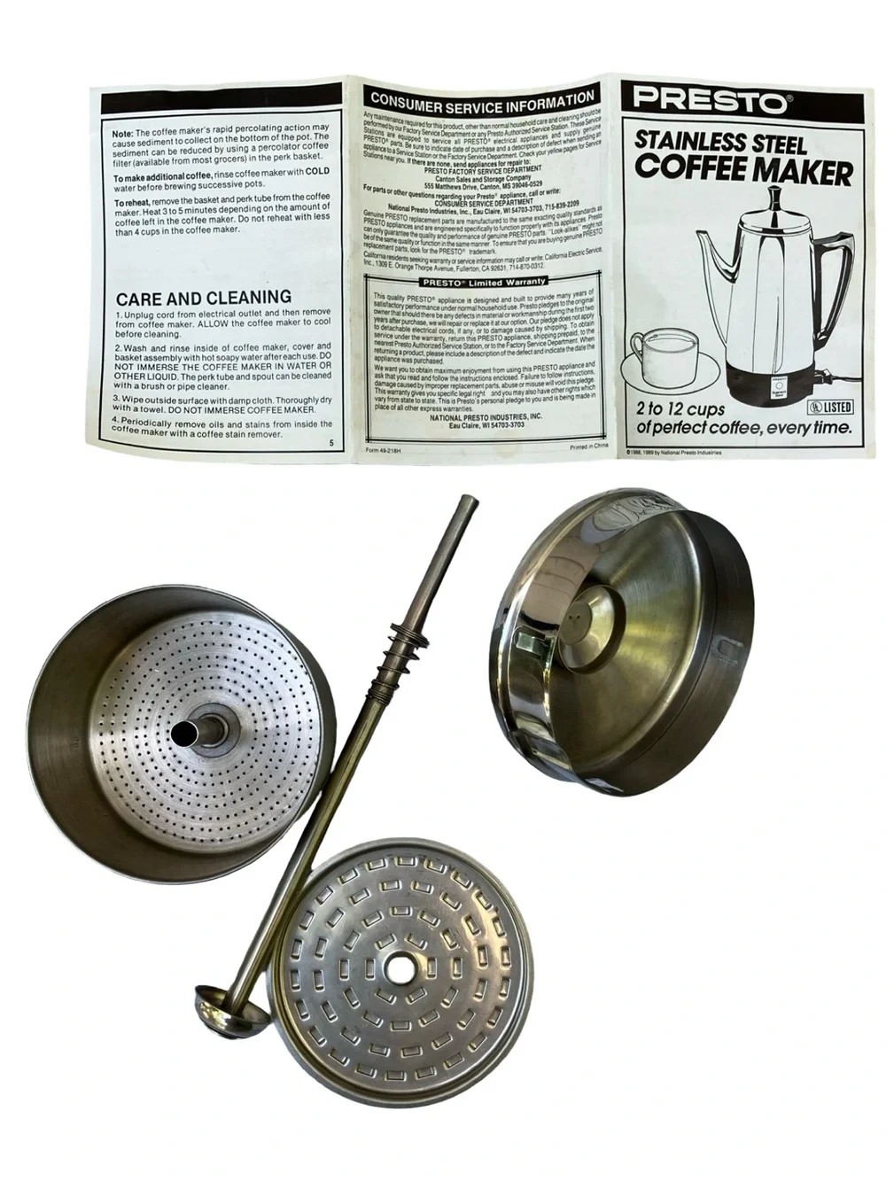VTG PRESTO Stainless Coffee Pot Percolator 2-12 Cups Electric 1990s No Cable - Picture 4 of 15